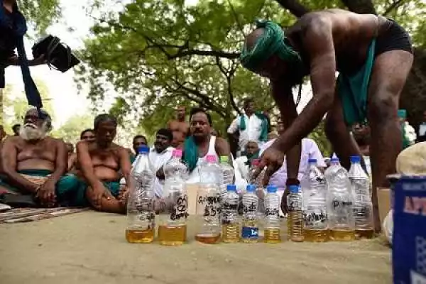 Horror! Desperate Farmers Drink Their Urine in Broad Daylight to Protest Major Drought (Photo)